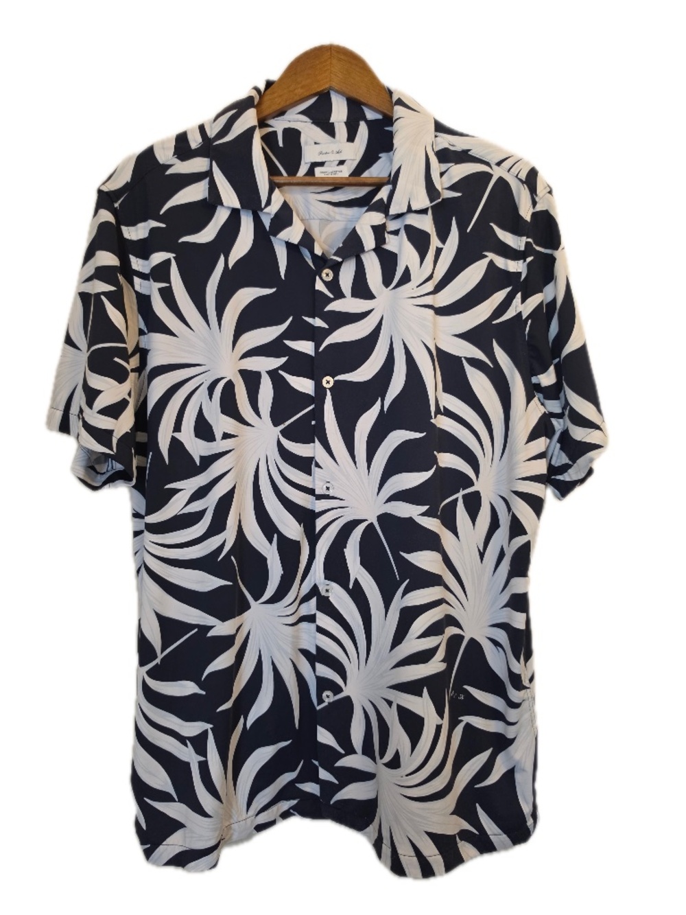 Porter & Ash Shirt Mens XL Black Floral Button Up Short Sleeve Nylon Stretch